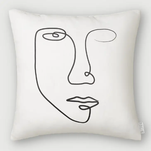 Cushion - White Line Art Face