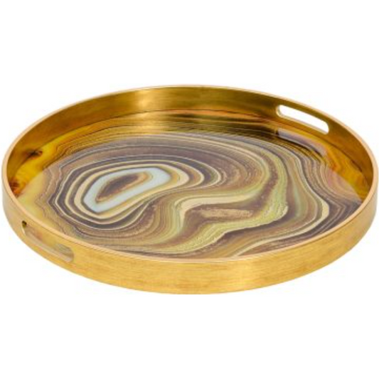 Circular Gold Tray with Sand Design