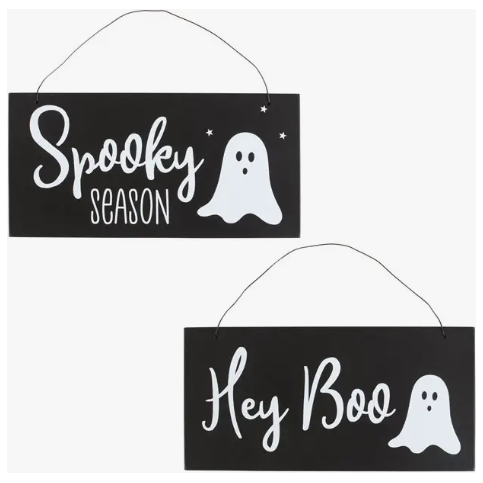 Set of Two Hey Boo Ghost Hanging Signs