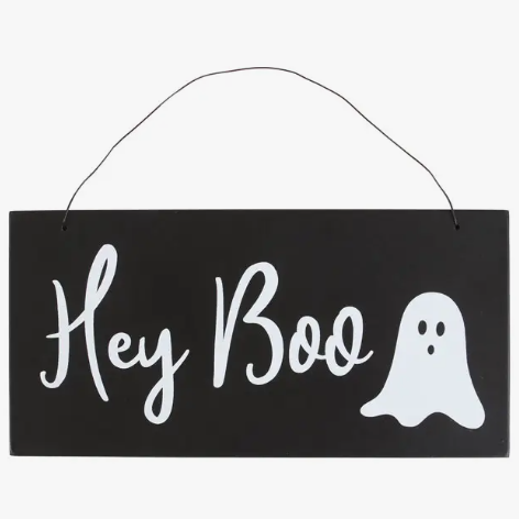 Set of Two Hey Boo Ghost Hanging Signs
