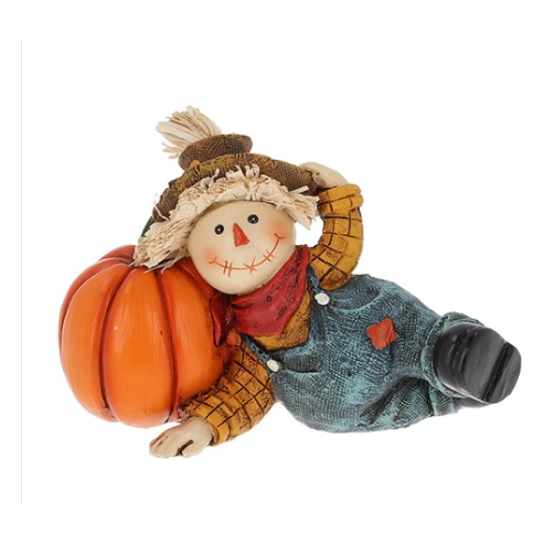 Harvest Scarecrow Laying on Pumpkin Figurine