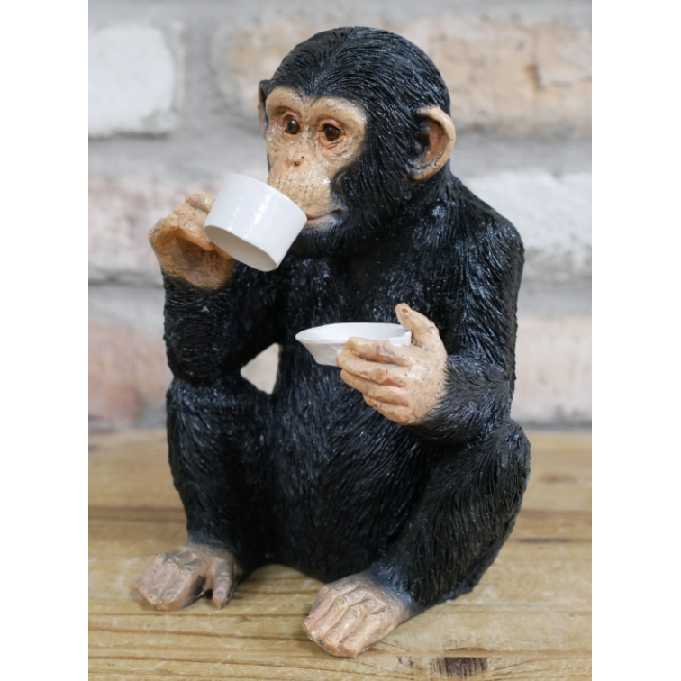 Chimpanzee Drinking Cup of Tea Figurine