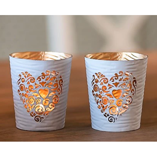 Tilnar Art -Small Votive White and Gold Heart