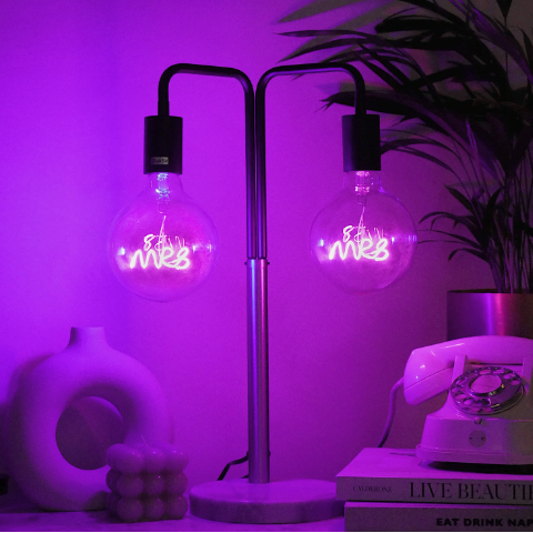 "Mrs" Pink LED Filament Light Bulb