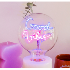 "Good Vibes" Blue and Pink LED Filament Light Bulb