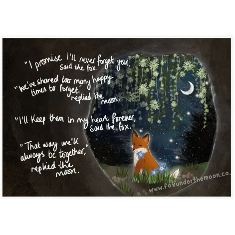 Fox Under The Moon Print - P2303 Forget Me Not