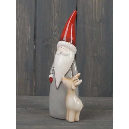 Grey Ceramic Santa With Reindeer