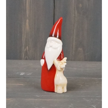 Mini Red Ceramic Santa With Reindeer