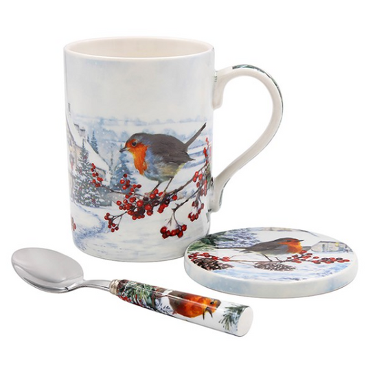 McNeil Christmas Robin Cup, Coaster and Spoon Set