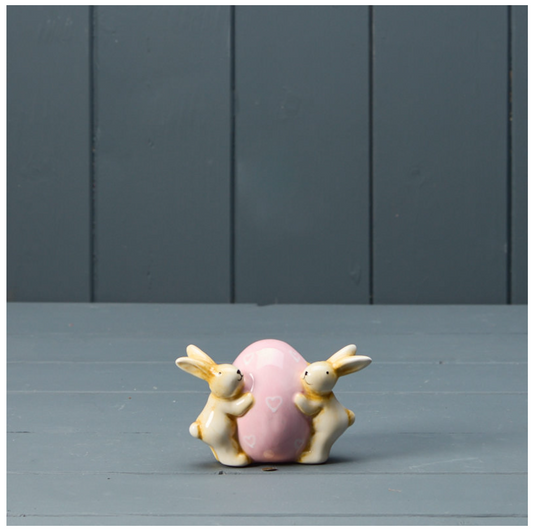 Ceramic Rabbits With Pink Egg