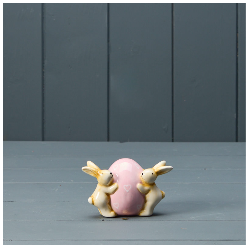 Ceramic Rabbits With Pink Egg