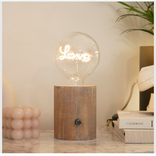 RC1 Distressed Wood Wireless Lamp Base for Screw Down Bulb