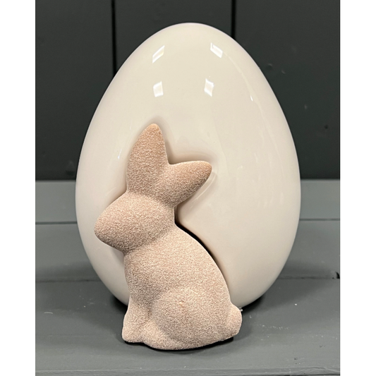 Ceramic White Egg With Rabbit Ornament