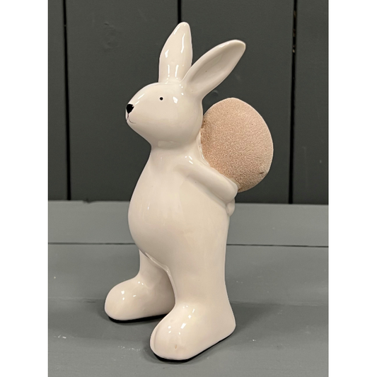 Ceramic White Rabbit Holding An Egg