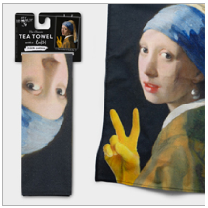 Girl In A Yellow Glove Dry Humour Tea Towel