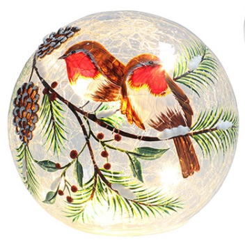 Christmas Crackle LED Ball Robins