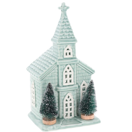 Festive Sage Church Tealight House