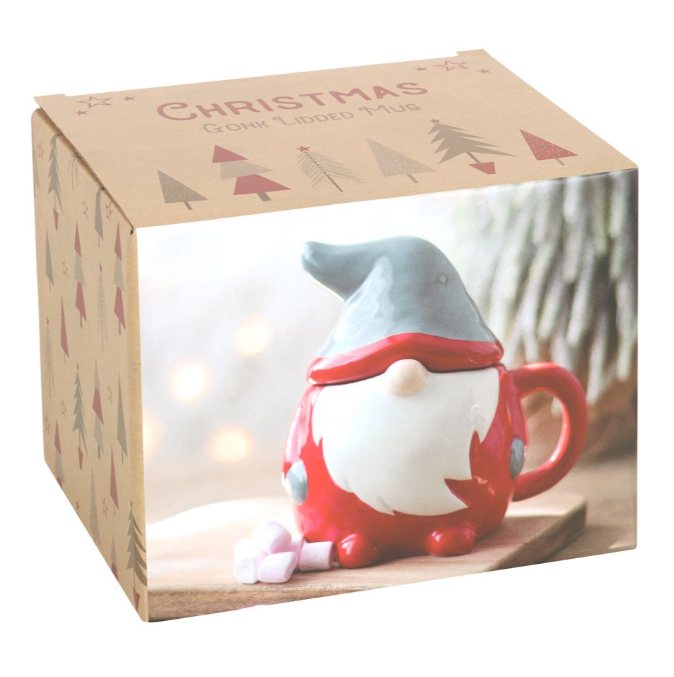 Red And Grey Gonk Ceramic Lidded Mug
