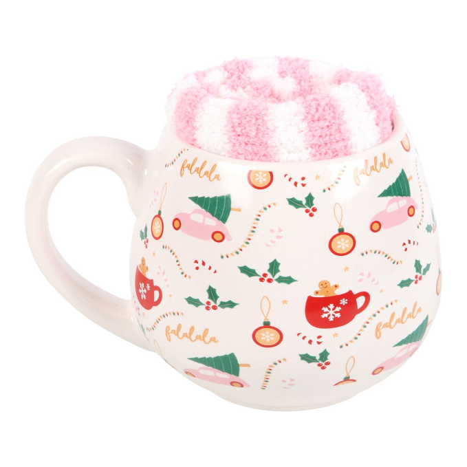 Sugar Plum Christmas Print Mug and Sock Set