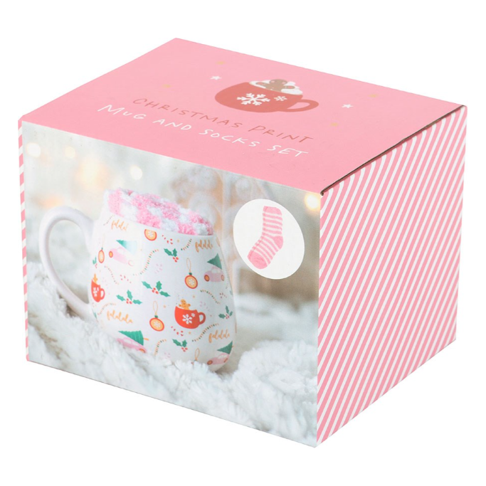 Sugar Plum Christmas Print Mug and Sock Set