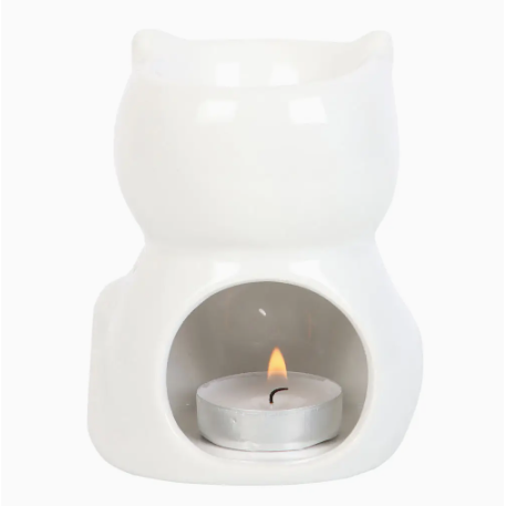 Ceramic Shiny White Cat Oil and Waxmelt Burner