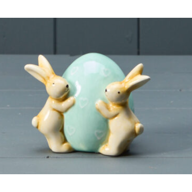 Ceramic Rabbits With Blue Egg