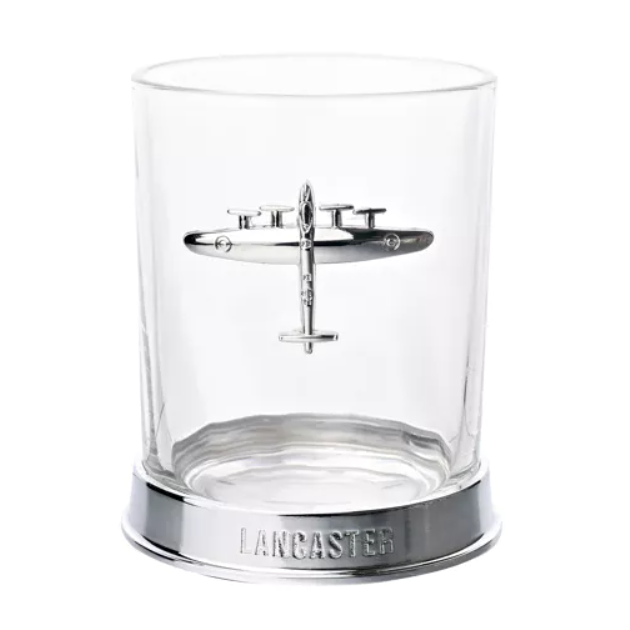RAF Glass and Metal Lancaster Bomber Whiskey Tumbler