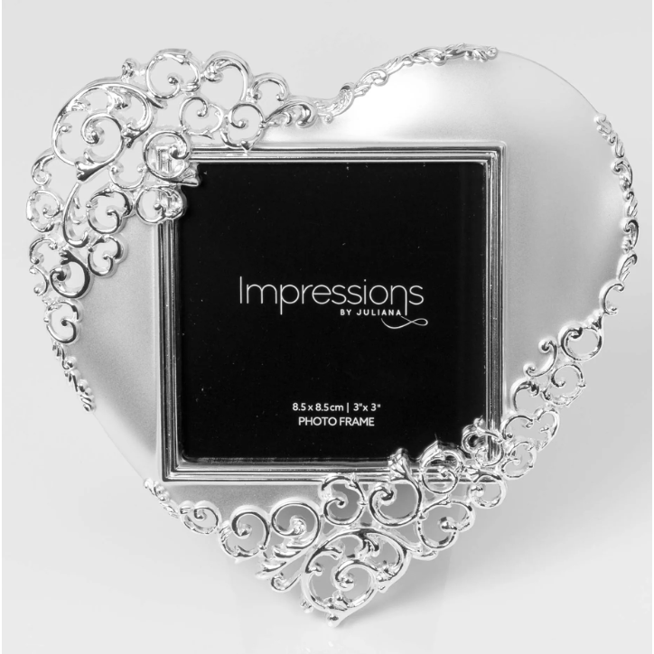 Satin Silver Plated See Through Scroll Heart Photo Frame