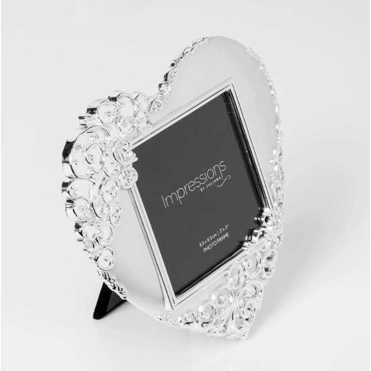 Satin Silver Plated See Through Scroll Heart Photo Frame