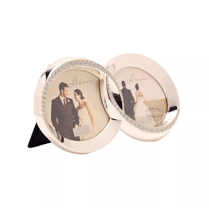 Silver Plated Frame with Double Crystal Rings