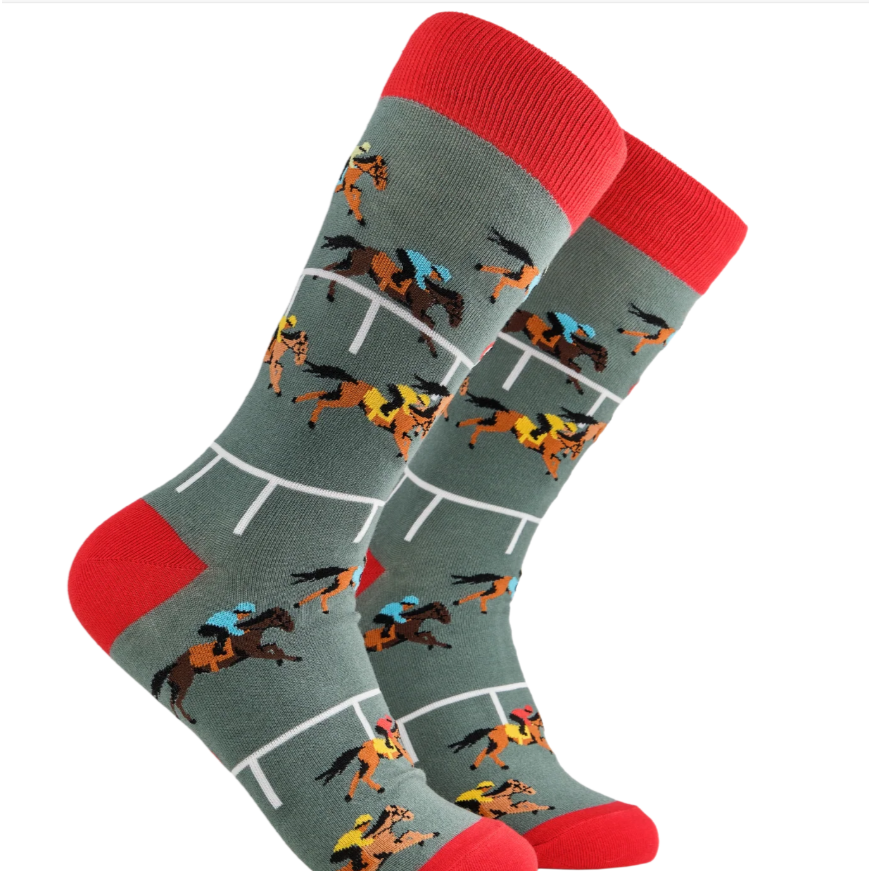 Socktopus Mens Horse Racing Socks - 1st Past The Post - Dark Green #