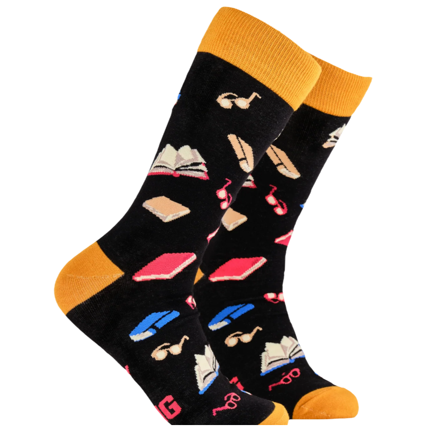 Socktopus Mens Reading Socks - Shelf Control - Black #