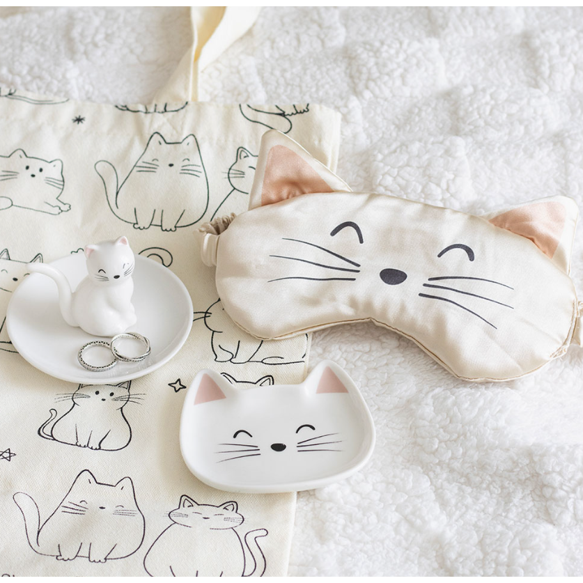 White Cat satin Sleep Mask