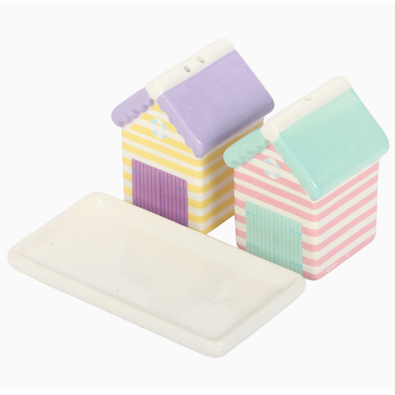 Pastel Beach Hut Ceramic Salt and Pepper Shakers