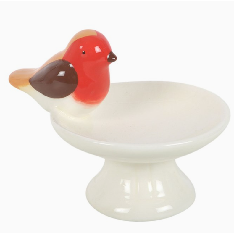 Robin Bird Bath Ceramic Trinket Dish