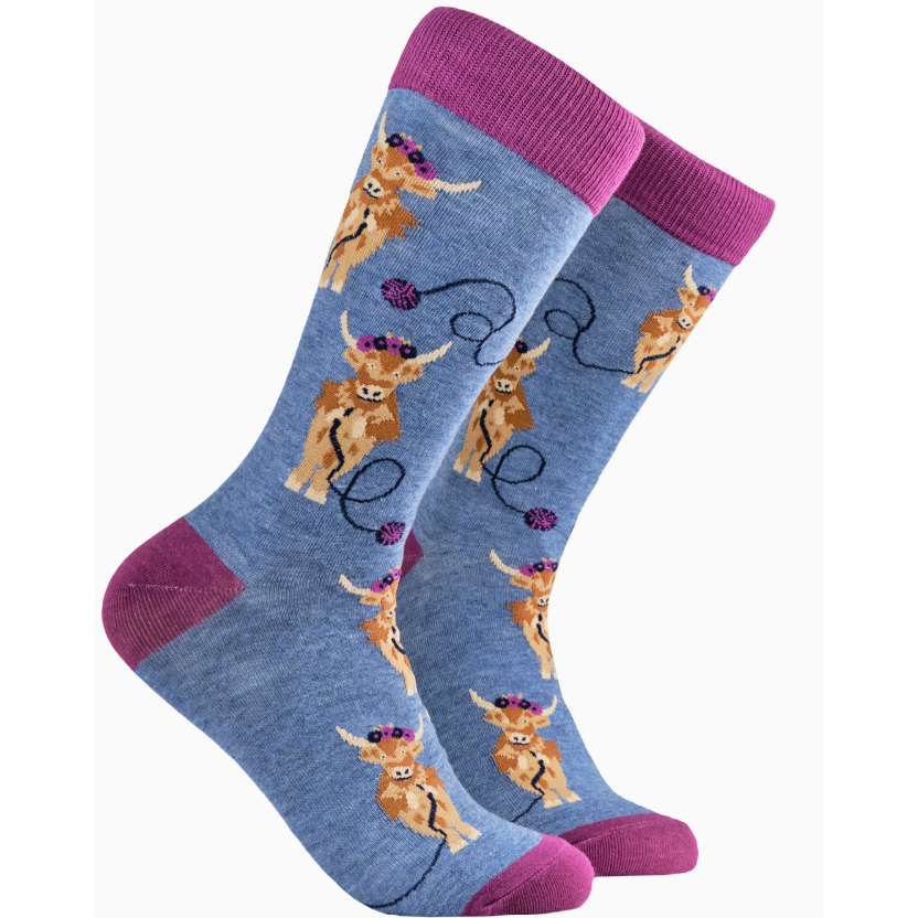 Socktopus Ladies - Highland Cow Socks - Och Aye The Moo! - Blue