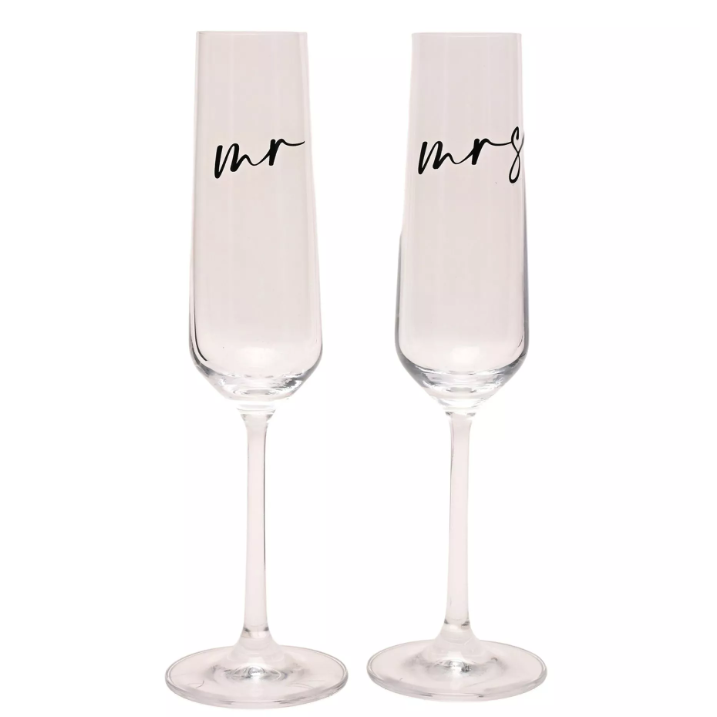Mr and Mrs Champagne Flute Glasses