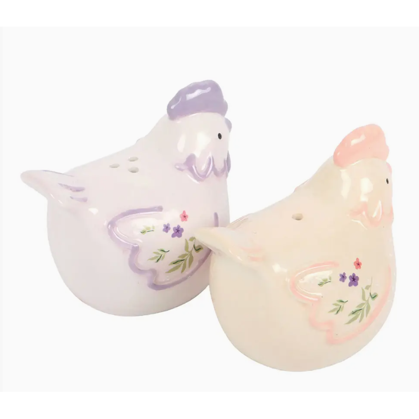 Floral Hen and Chicken Salt and Pepper Shakers