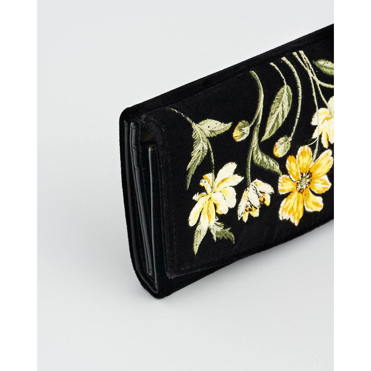 Botanical Black Velvet Embroidered Purse