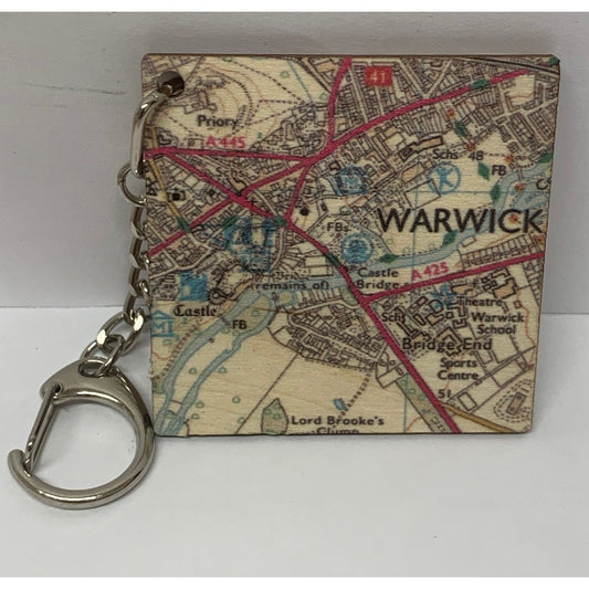 Warwick Castle O/S Map Square Wooden Keyring