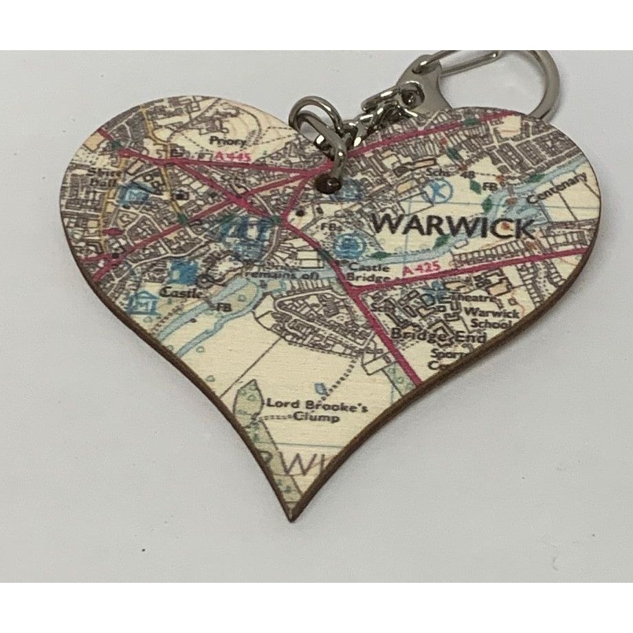 Warwick Castle O/S Map Heart Shaped Wooden Keyring