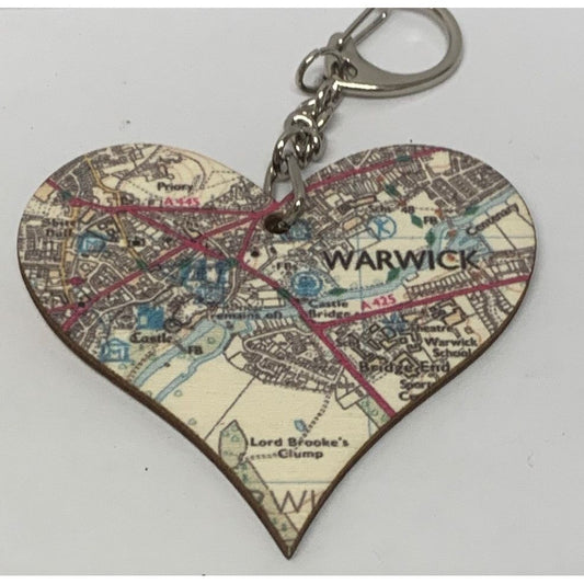 Warwick Castle O/S Map Heart Shaped Wooden Keyring