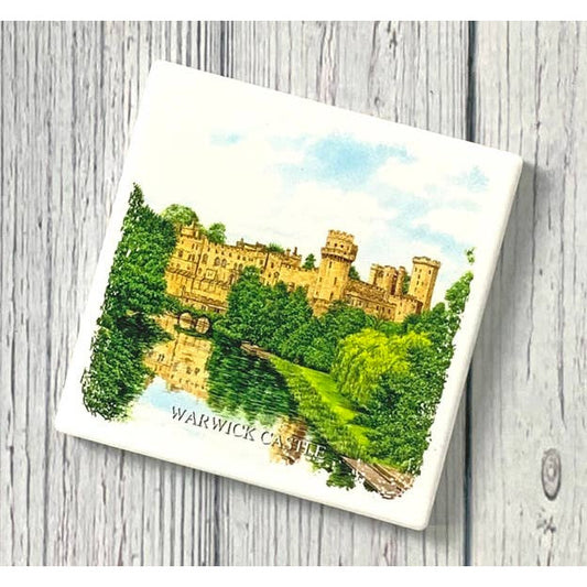 Warwickshire.Ceramic coaster, with image of Warwick Castle)