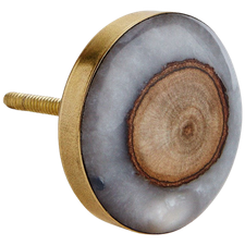 Round White resin and wood door knob