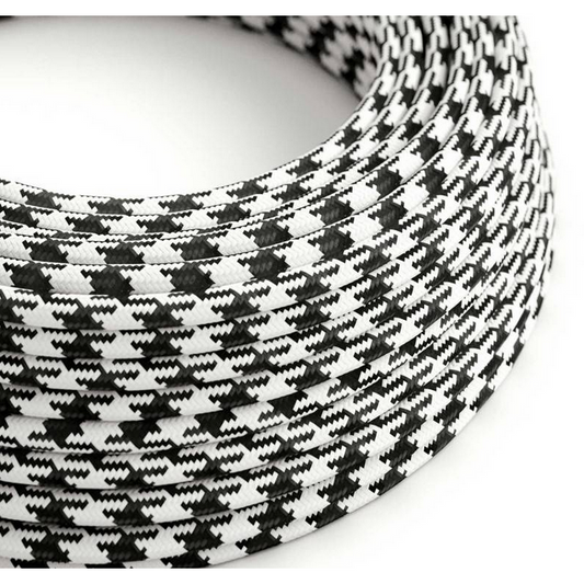 Round Electric Cable - Dogtooth Black & White Rayon