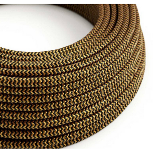 Round Electric Cable - Zigzag Gold & Black Rayon