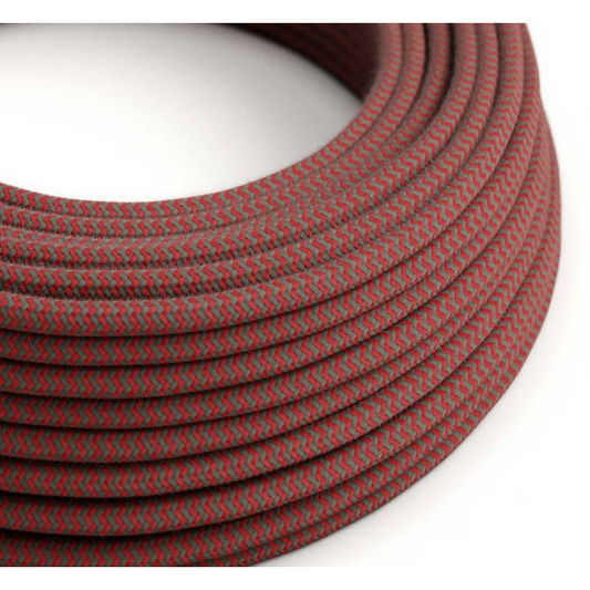 Round Electric Cable - Zigzag Fire Red & Grey Cotton