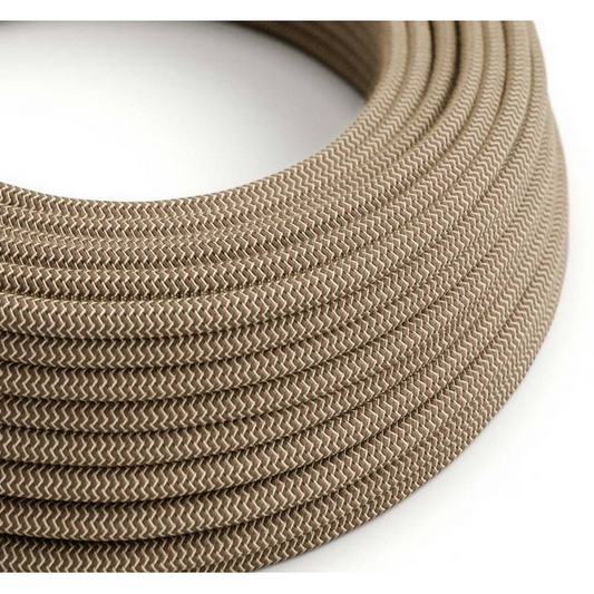 Round Electric Cable 2 Core - Zigzag Bark Cotton & Linen