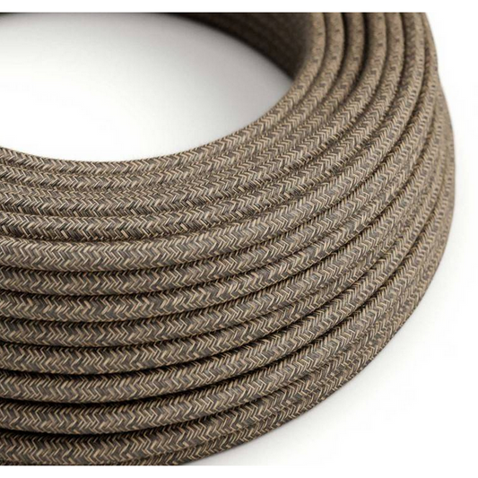Round Electric Cable 2 Core - Umber Brown Linen