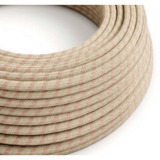 Round Electric Cable - Ancient Pink Stripes Cotton & Linen